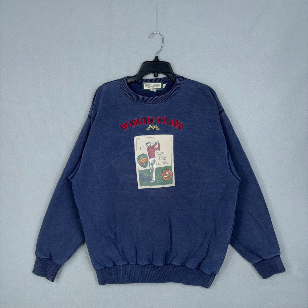South Shore Sweatshirt Mens Large Blue Graphic World Class Golf On The Links 90s